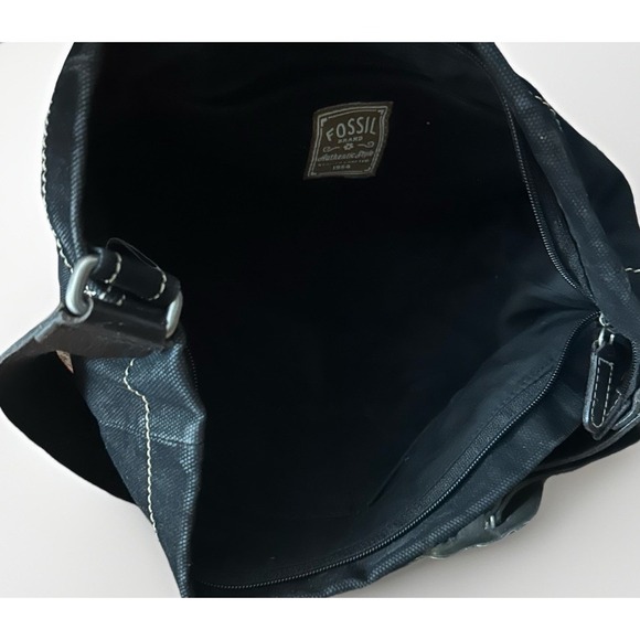 Fossil Black Canvas Suede Feel Shoulder Bag Decorative Buckle Strap ZB9514 - Picture 7 of 9